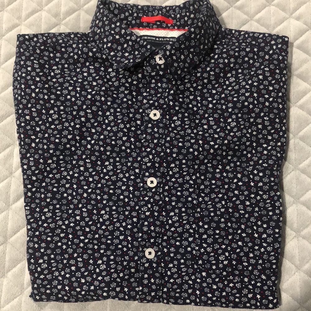 Denim & Flower Button Down Shirt